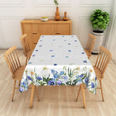 Lofaris Spring Floral Rectangle Tablecloth with Blue Flowers and Purple Butterflies for Enchanted Garden Party